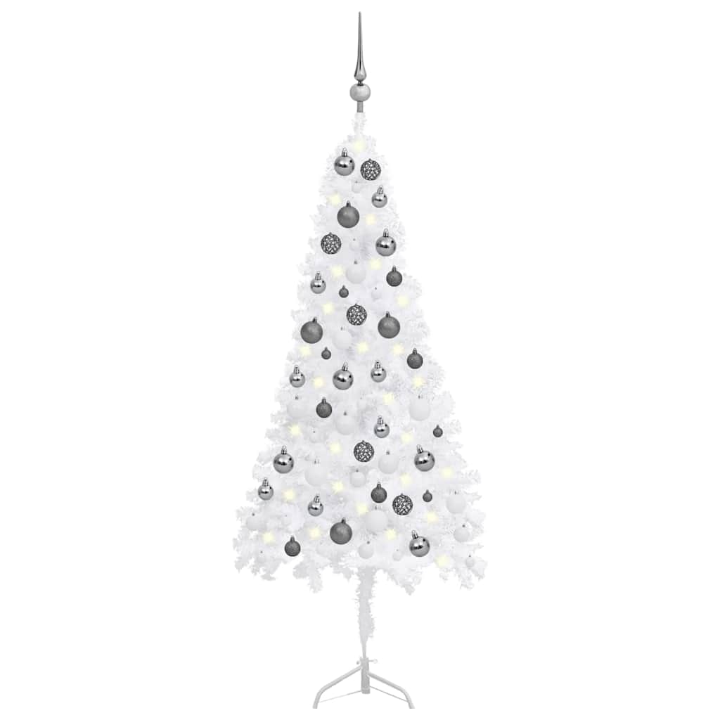 Corner Artificial Christmas Tree LEDs&Ball Set White 120 cm PVC