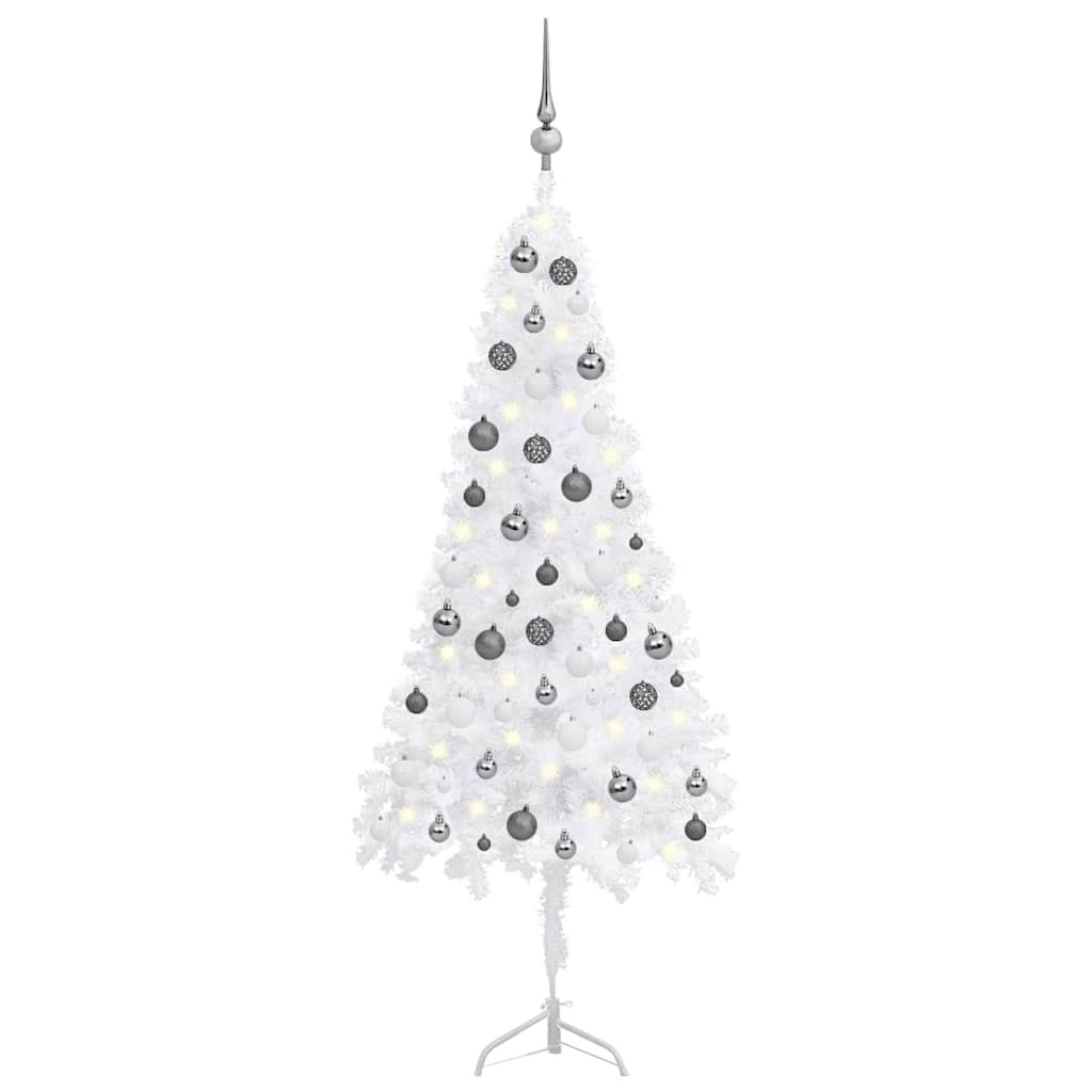Corner Artificial Christmas Tree LEDs&Ball Set White 150 cm PVC