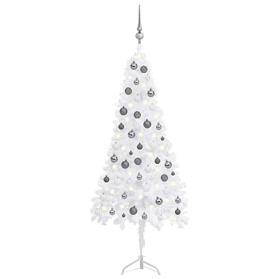 Corner Artificial Christmas Tree LEDs&Ball Set White 150 cm PVC