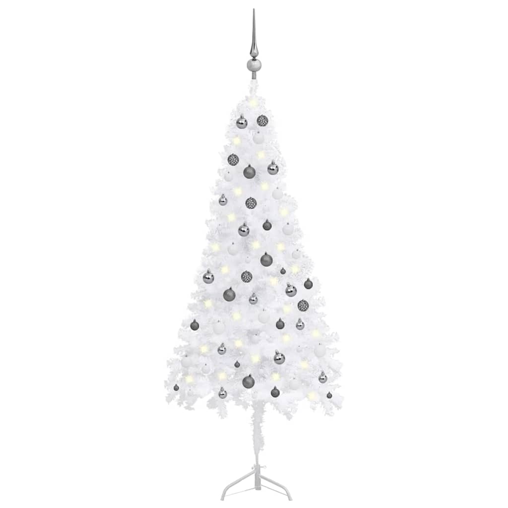 Corner Artificial Christmas Tree LEDs&Ball Set White 180 cm PVC