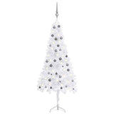 Corner Artificial Christmas Tree LEDs&Ball Set White 210 cm PVC