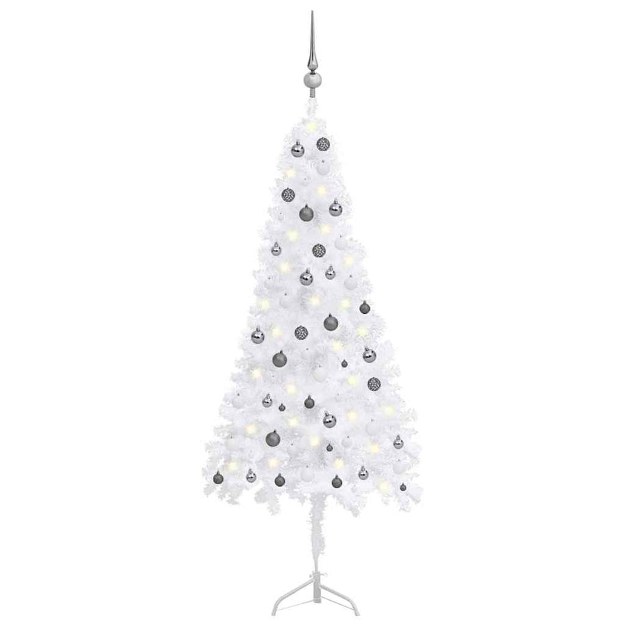 Corner Artificial Christmas Tree LEDs&Ball Set White 210 cm PVC
