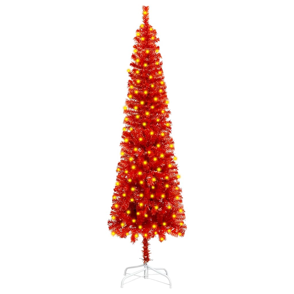 Slim Pre-lit Christmas Tree Red 210 cm