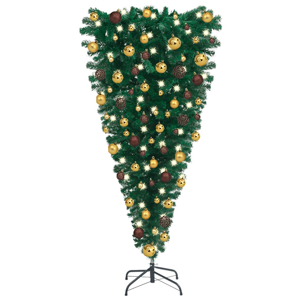 Upside-down Artificial Pre-lit Christmas Tree with Ball Set 150 cm