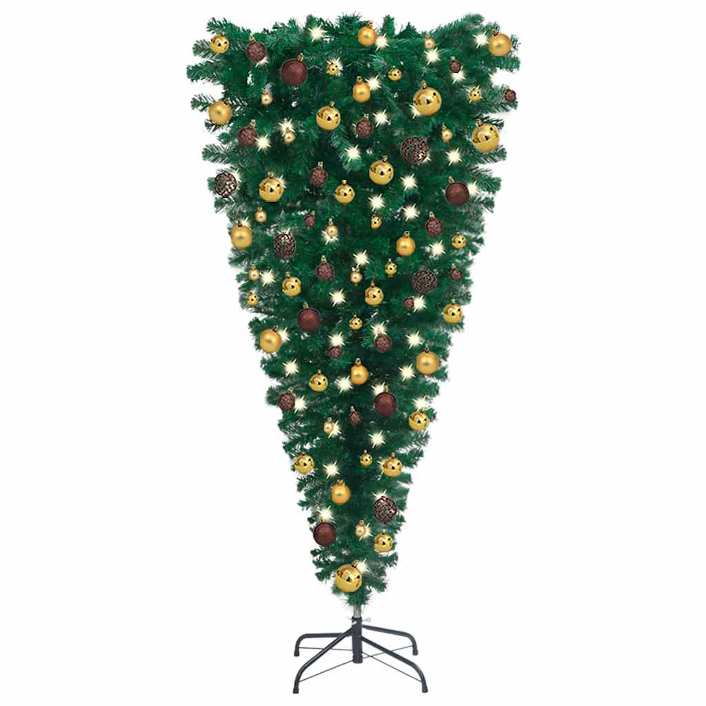 Upside-down Artificial Pre-lit Christmas Tree with Ball Set 180 cm