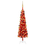 Slim Pre-lit Christmas Tree with Ball Set Red 120 cm