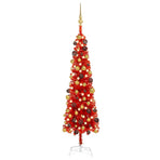 Slim Pre-lit Christmas Tree with Ball Set Red 120 cm