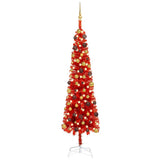 Slim Pre-lit Christmas Tree with Ball Set Red 210 cm