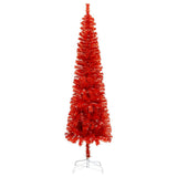Slim Pre-lit Christmas Tree with Ball Set Red 210 cm - Side View