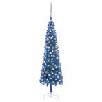 Slim Pre-lit Christmas Tree with Ball Set Blue 150 cm