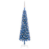 Slim Pre-lit Christmas Tree with Ball Set Blue 180 cm