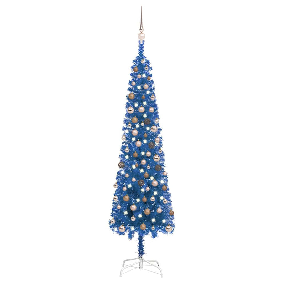 Slim Pre-lit Christmas Tree with Ball Set Blue 210 cm