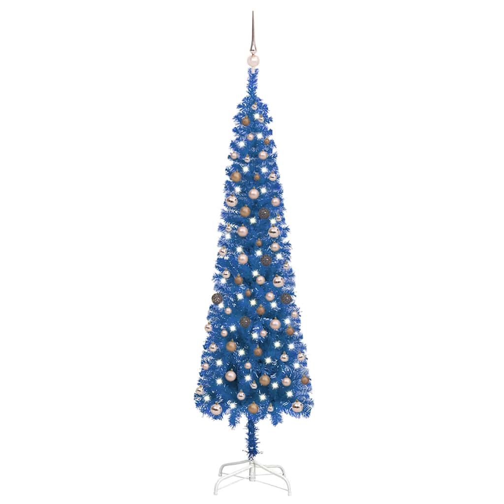 Slim Pre-lit Christmas Tree with Ball Set Blue 240 cm