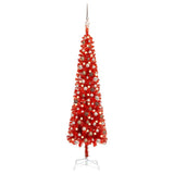 Slim Pre-lit Christmas Tree with Ball Set Red 180 cm