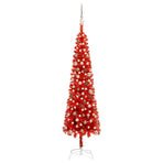Slim Pre-lit Christmas Tree with Ball Set Red 210 cm