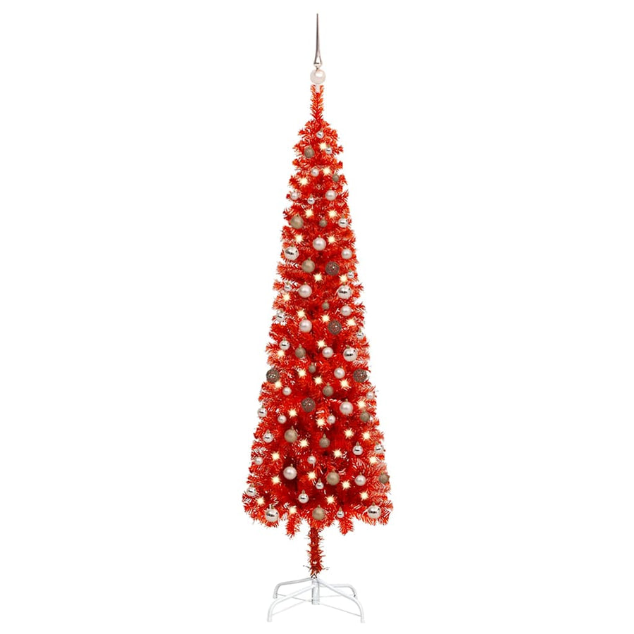 Slim Pre-lit Christmas Tree with Ball Set Red 240 cm