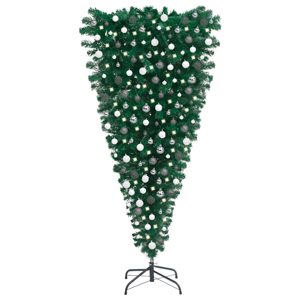Upside-down Artificial Pre-lit Christmas Tree Ball Set 210 cm