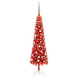 Slim Pre-lit Christmas Tree with Ball Set Red 180 cm