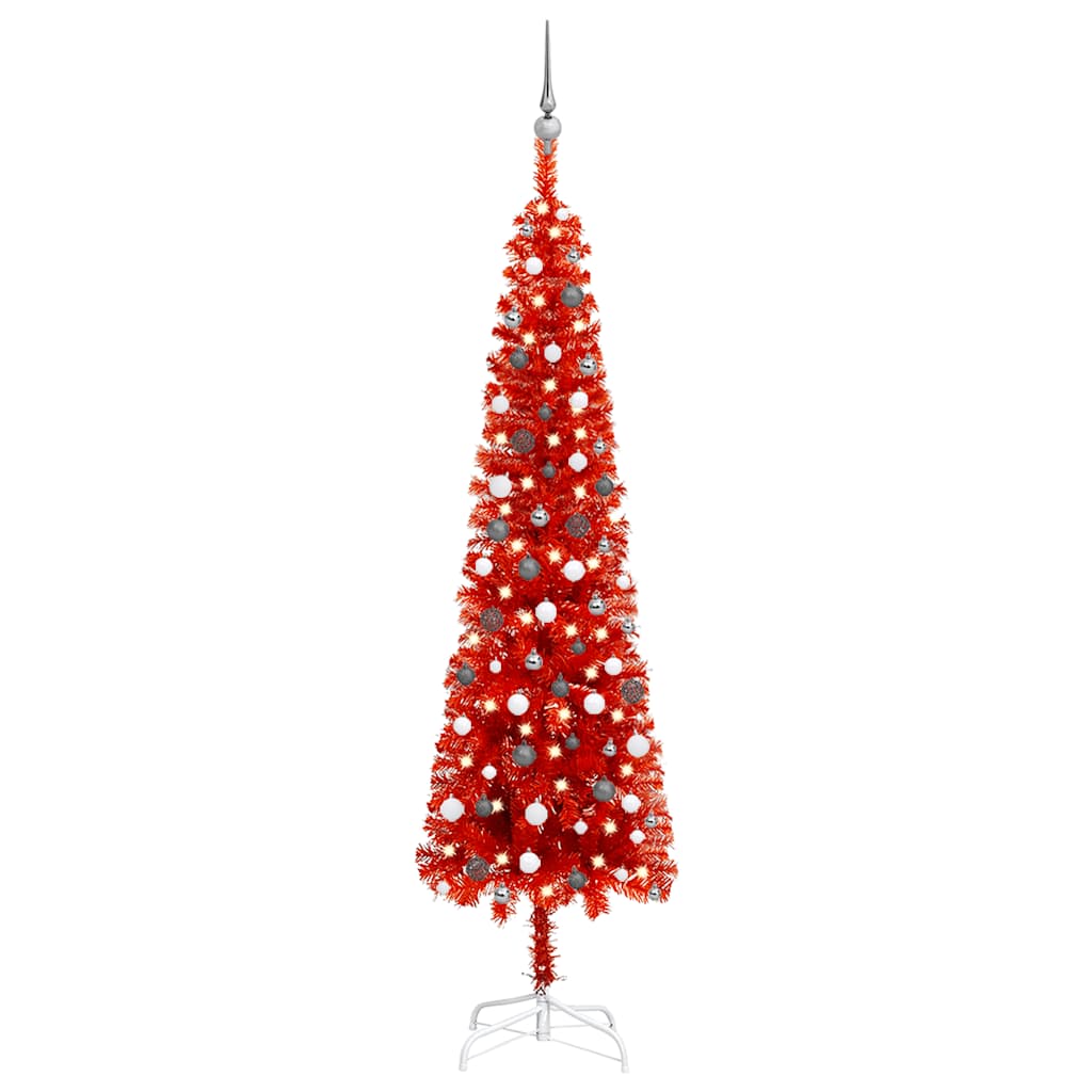 Slim Pre-lit Christmas Tree with Ball Set Red 240 cm