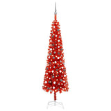 Slim Pre-lit Christmas Tree with Ball Set Red 240 cm