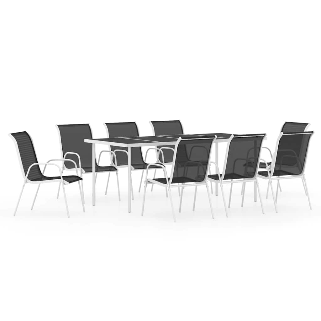 9 Piece Outdoor Dining Set Steel Black