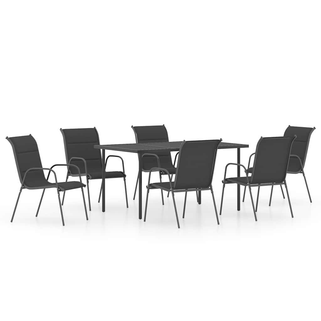 7 Piece Outdoor Dining Set Steel Black