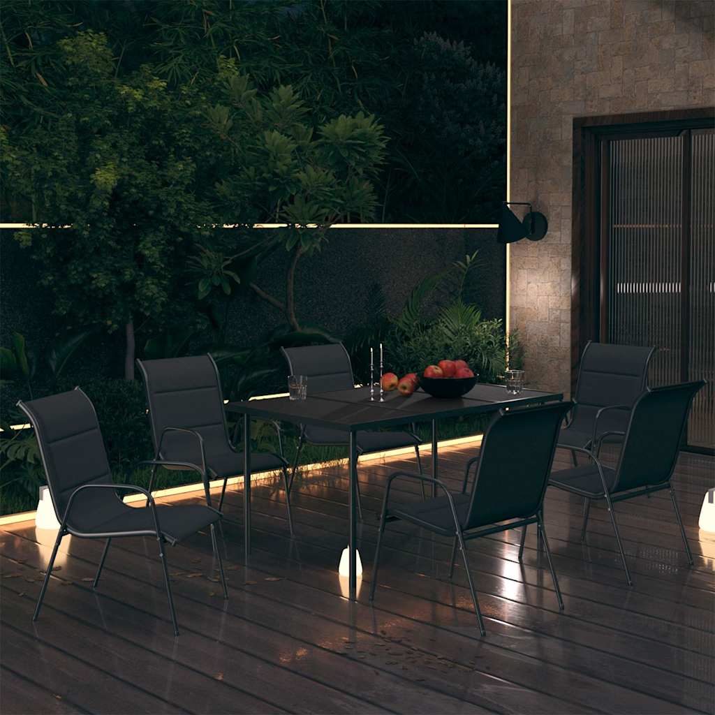 7 Piece Outdoor Dining Set Steel Black