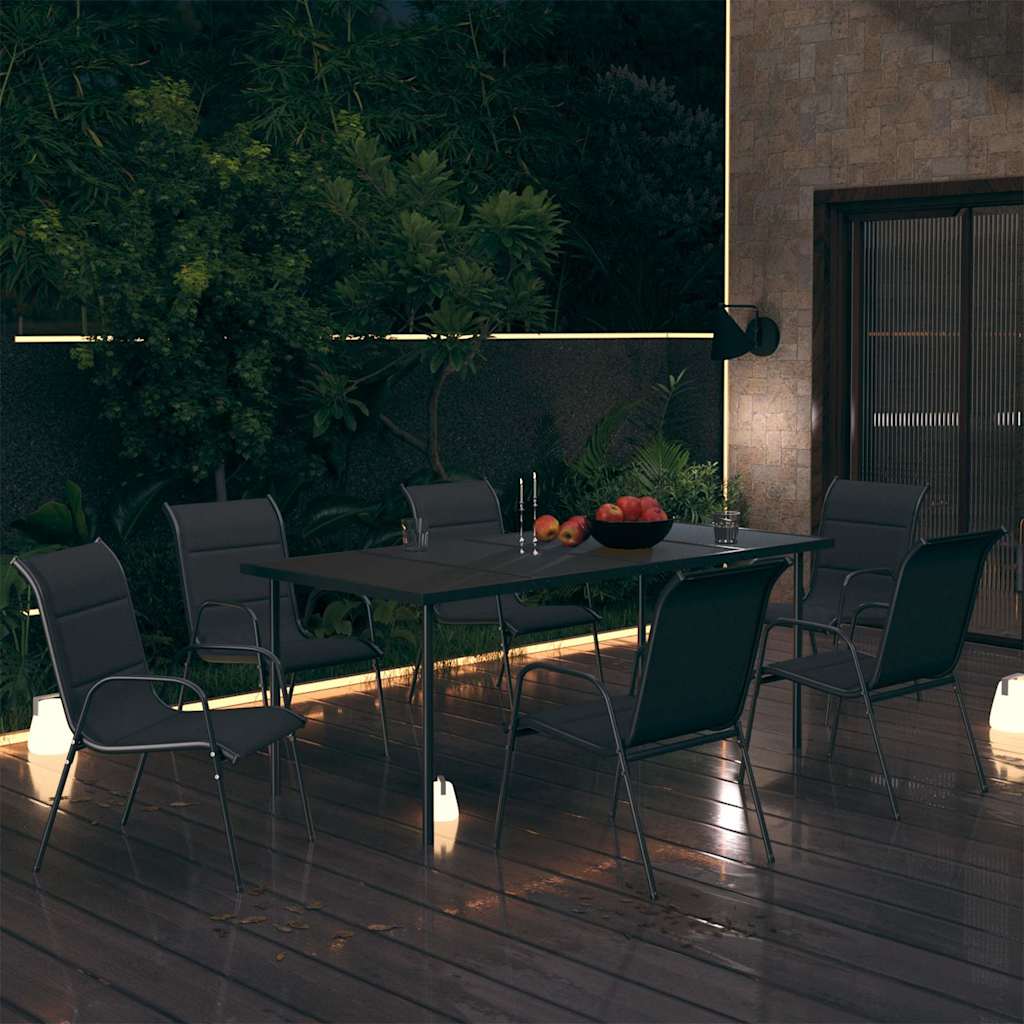 7 Piece Outdoor Dining Set Steel Black