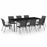 9 Piece Outdoor Dining Set Steel Black - Front View