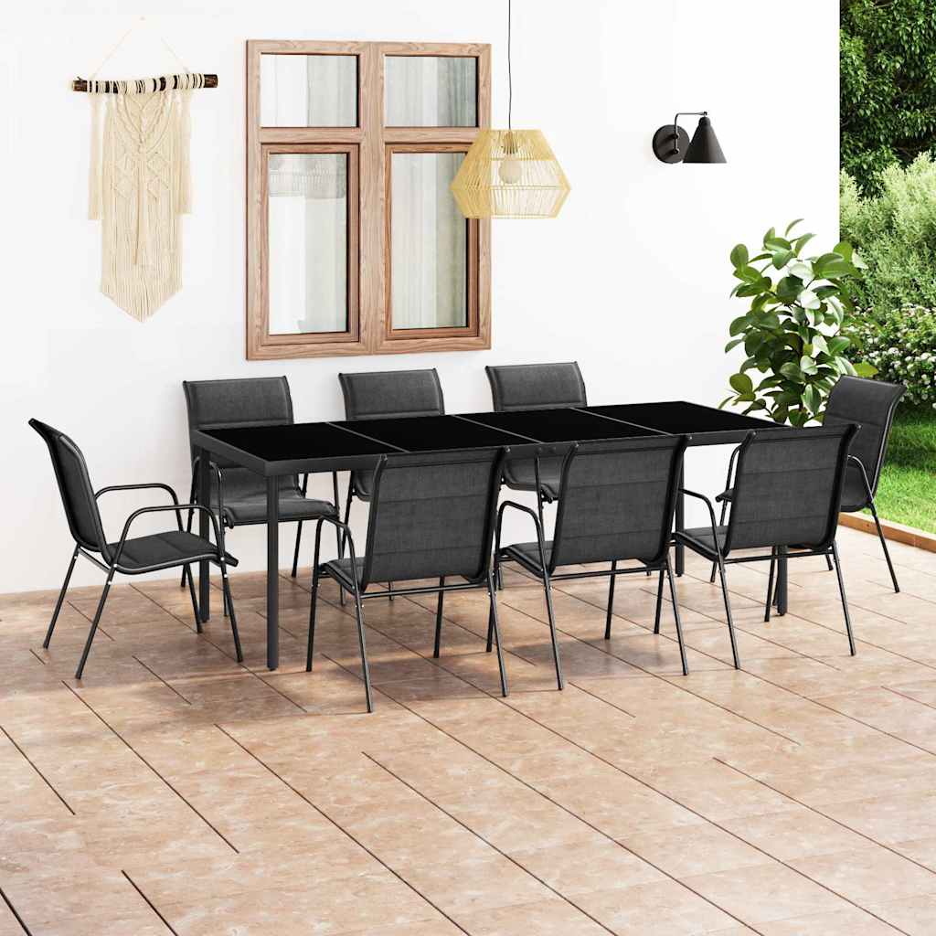 9 Piece Outdoor Dining Set Steel Black