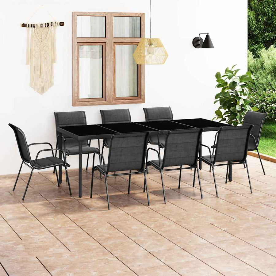 9 Piece Outdoor Dining Set Steel Black