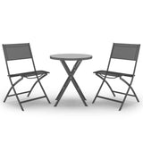 3 Piece Folding Bistro Set Steel Grey - Front View