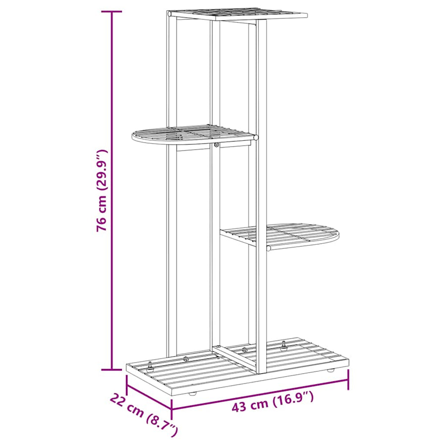 4-Floor Flower Stand 43x22x76 cm Black Metal