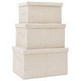 Stackable Storage Box Set of 3 Piece Fabric Cream - Front View