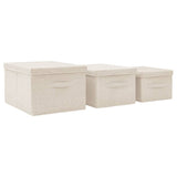 Stackable Storage Box Set of 3 Piece Fabric Cream - Rear View
