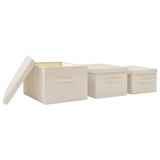 Stackable Storage Box Set of 3 Piece Fabric Cream - Close-Up Angle