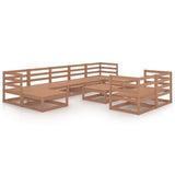 10 Piece Garden Lounge Set Honey Brown Solid Pinewood - Front View