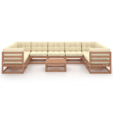 10 Piece Garden Lounge Set&Cushions Honey Brown Solid Pinewood - Low Angle