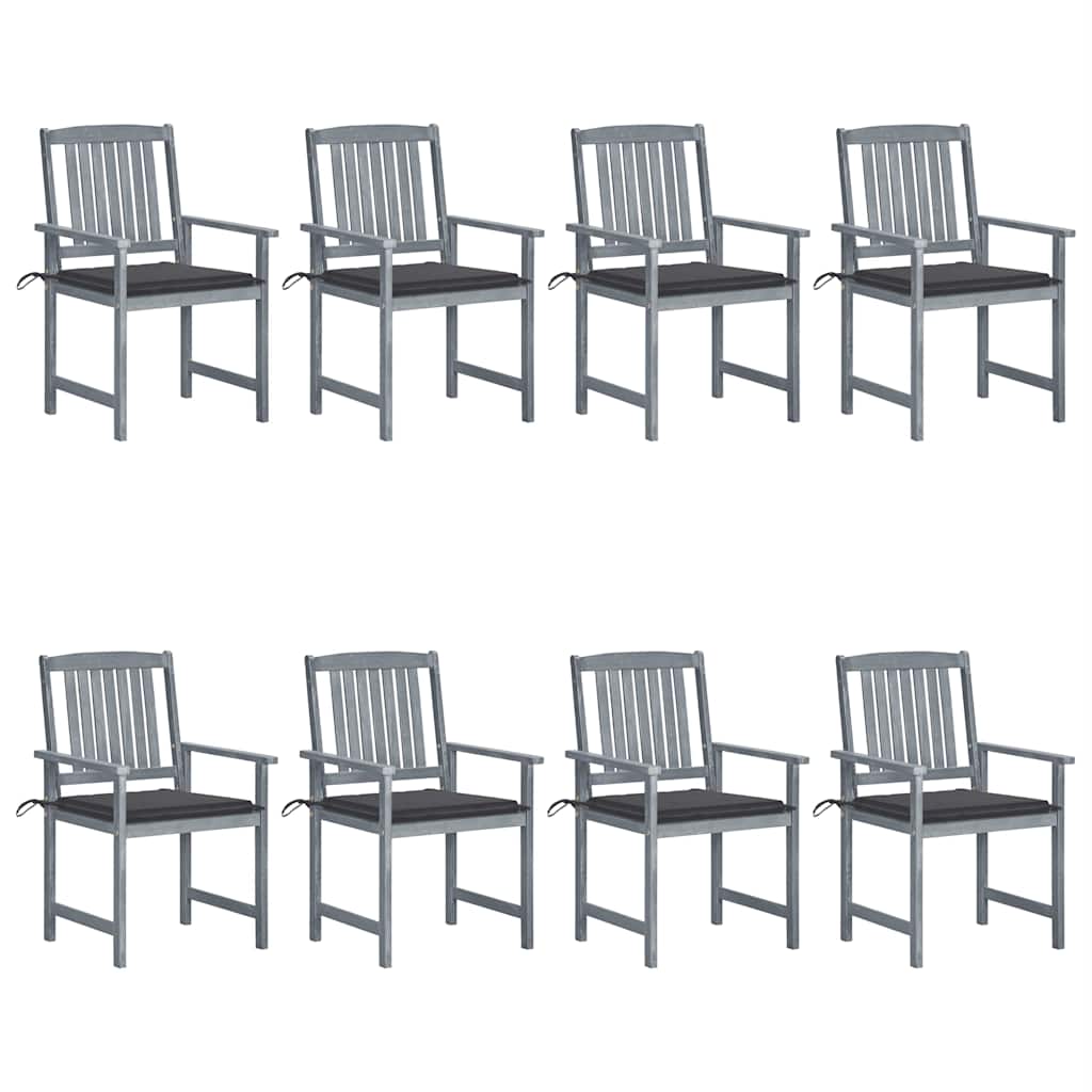 Garden Chairs with Cushions 8 pcs Solid Acacia Wood Grey