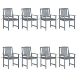 Garden Chairs with Cushions 8 pcs Solid Acacia Wood Grey