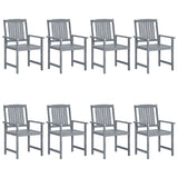 Garden Chairs with Cushions 8 pcs Solid Acacia Wood Grey - Side View
