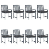 Garden Chairs with Cushions 8 pcs Solid Acacia Wood Grey