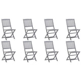 Folding Outdoor Chairs 8 pcs with Cushions Solid Acacia Wood - Front View