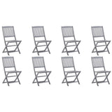 Folding Outdoor Chairs 8 pcs with Cushions Solid Acacia Wood - Front View