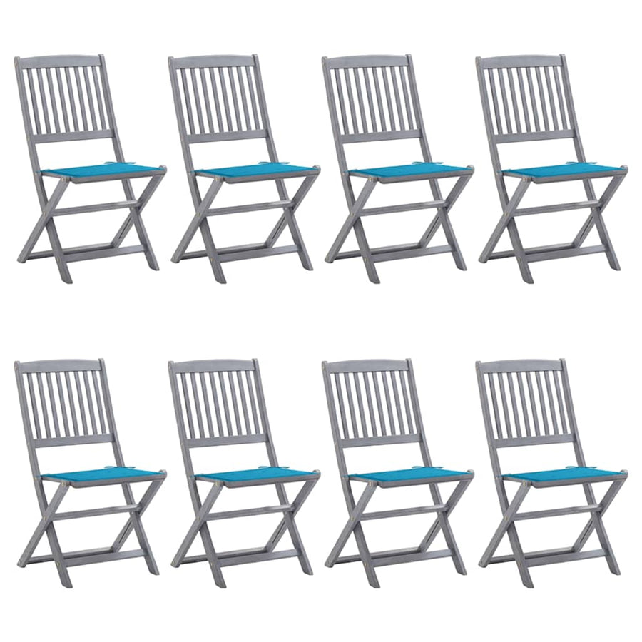 Folding Chairs 8 pcs with Cushions Solid Acacia Wood