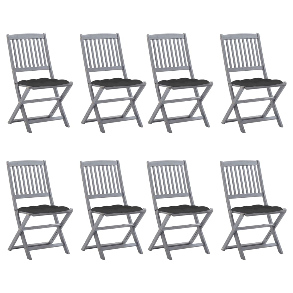 Folding Outdoor Chairs 8 pcs with Cushions Solid Acacia Wood