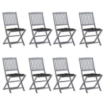 Folding Chairs 8 pcs with Cushions Solid Acacia Wood