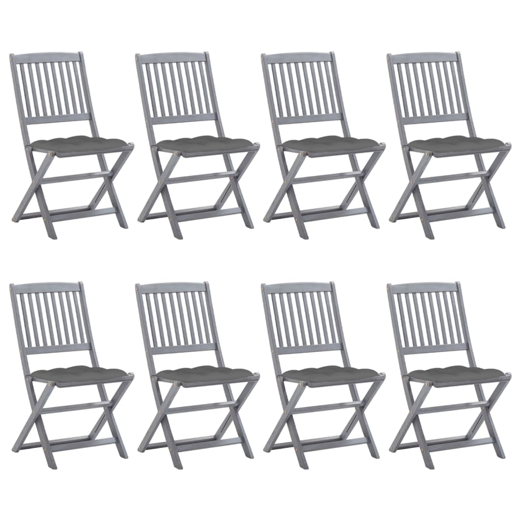 Folding Outdoor Chairs 8 pcs with Cushions Solid Acacia Wood