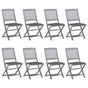 Folding Chairs 8 pcs with Cushions Solid Acacia Wood
