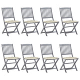 Folding Outdoor Chairs 8 pcs with Cushions Solid Acacia Wood